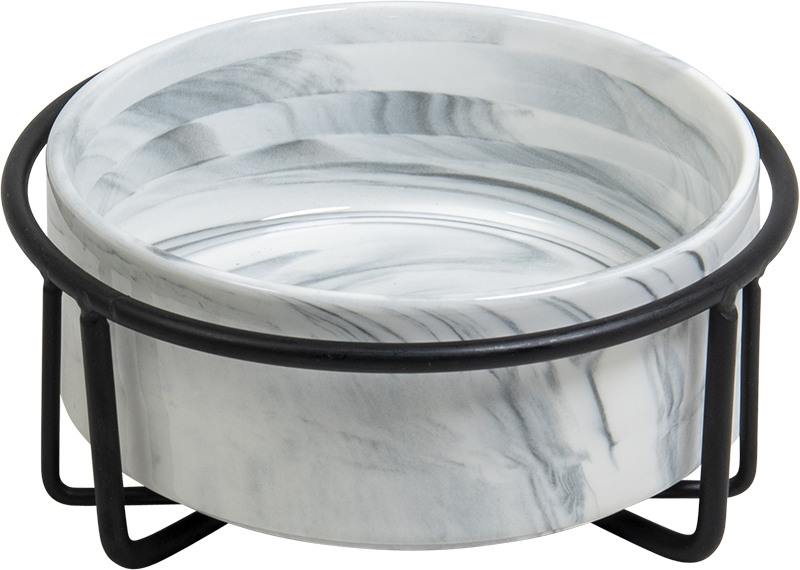 [AB65008] AB Keramische Voerbak met metalen Standaard Gemarmerd wit-400ml 