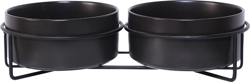 AB Dubbele keramische Voerbak met metalen Standaard Zwart-2x400ml