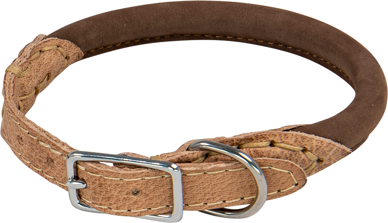 AB NUBUCK LEATHER Ronde Halsband Bruin-16mmx37-42cm