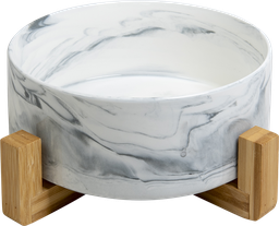 [AB65005] AB Keramische Voerbak met bamboe Standaard Gemarmerd wit-1800ml 