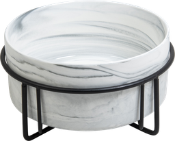 [AB65009] AB Keramische Voerbak met metalen Standaard Gemarmerd wit-850ml 