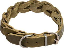 [AB30138] AB COUNTRY LEATHER Gevlochten halsband Olijf-25mmx36-43cm