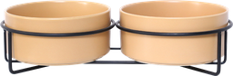 [AB65034] AB Dubble keramische Voerbak met metalen Standaard Beige-2x400ml