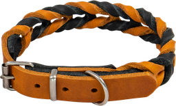 [AB30194] AB COUNTRY LEATHER Halsband geflochten Schwarz/Dognac-20mmx38-45cm
