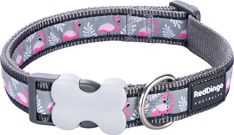 [DC-FM-GY-15] RD Halsband Flamingo Cool Grijs-S 15mmx24-36cm