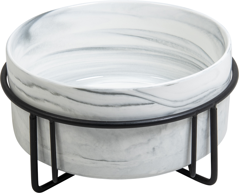 [AB65009] AB Keramische Voerbak met metalen Standaard Gemarmerd wit-850ml 