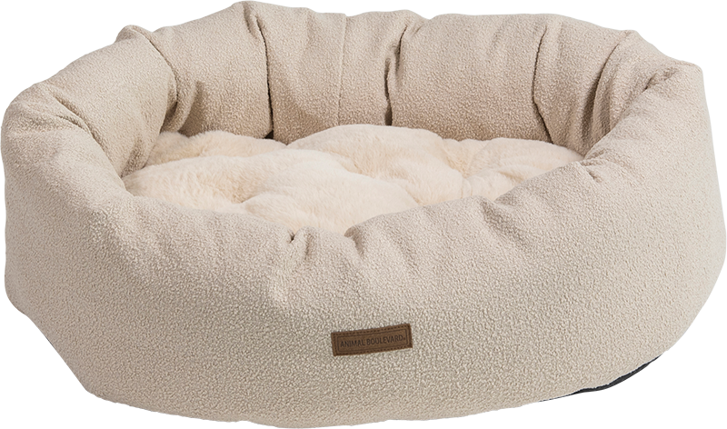 AB HOME&AWAY Ovale Mand met Plush Kussen Bouclé Beige-XS 60x46x18cm
