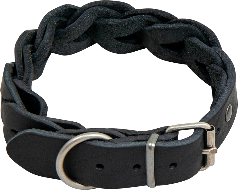 AB COUNTRY LEATHER Braided collar Black-25mmx36-43cm