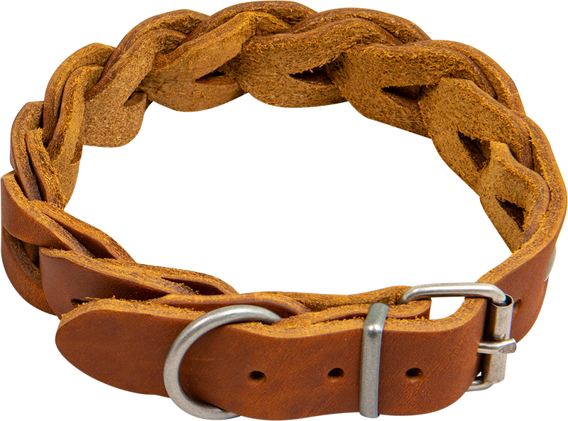 AB COUNTRY LEATHER Braided collar Cognac-25mmx36-43cm