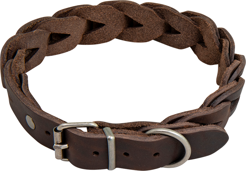 AB COUNTRY LEATHER Braided collar Brown-25mmx47-53cm