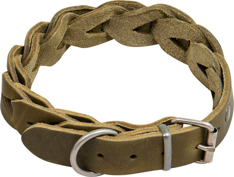 [AB30138] AB COUNTRY LEATHER Halsband geflochten Olive-25mmx36-43cm