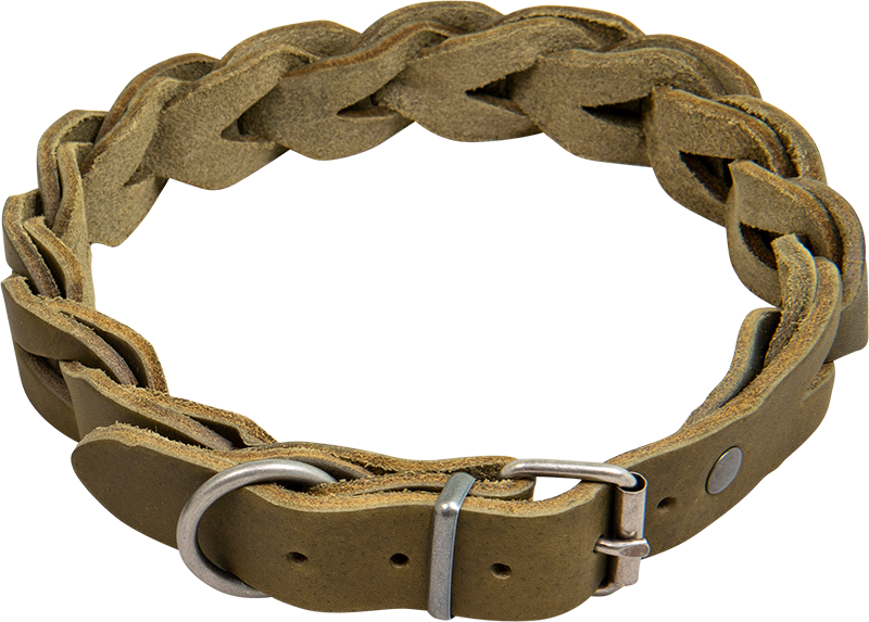 [AB30140] AB COUNTRY LEATHER Halsband geflochten Olive-25mmx47-53cm