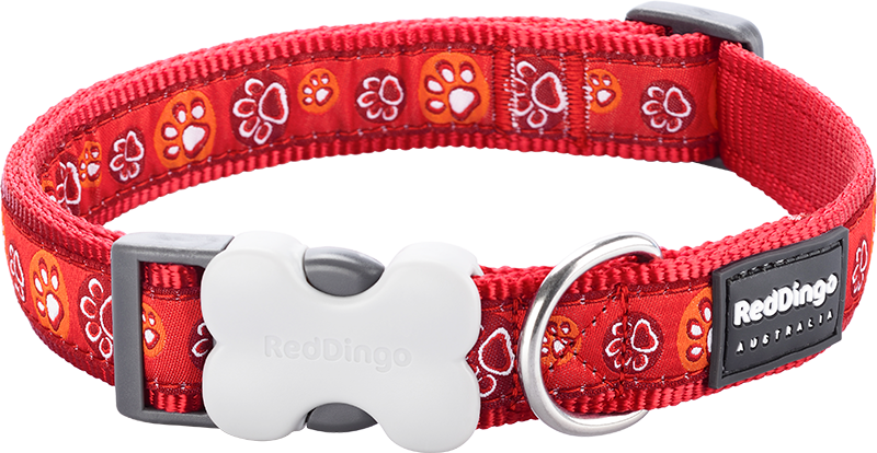 [DC-PI-RE-25] RD Collier Paw Impressions Rouge-L 25mmx41-63cm