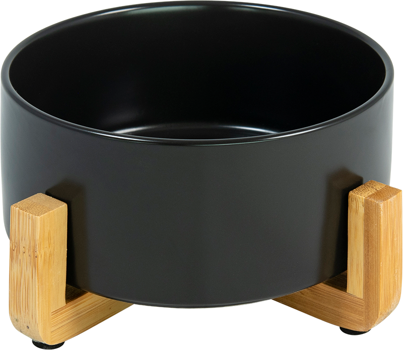 AB Ceramic Pet Bowl with bamboo Stand Black-400ml