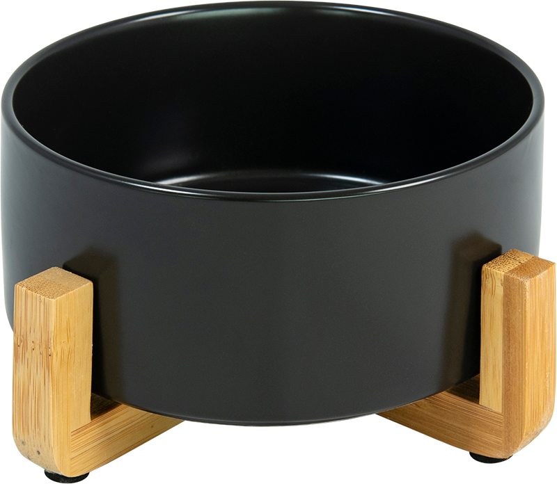 AB Keramische Voerbak met bamboe Standaard Zwart-850ml