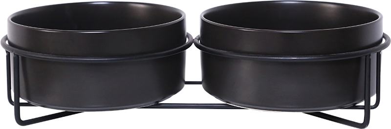 AB Double ceramic Pet Bowl with metal Stand Black-2x400ml