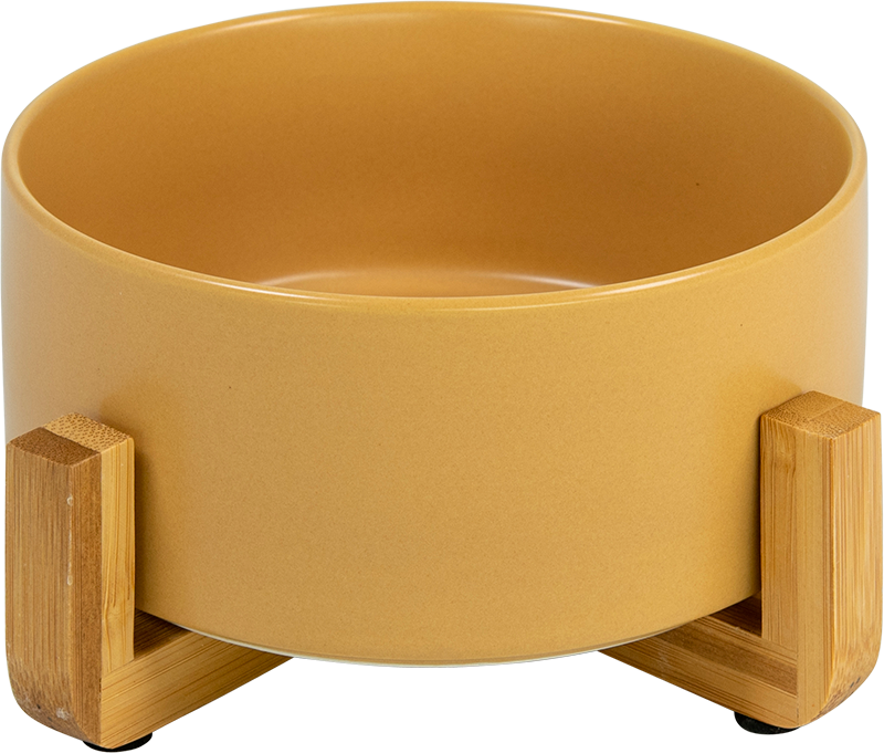 AB Ceramic Pet Bowl with bamboo Stand Beige-400ml
