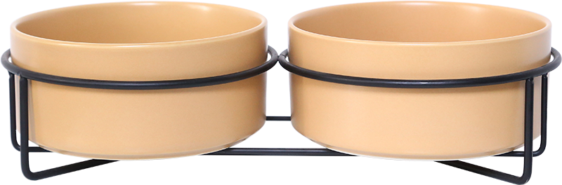 AB Double ceramic Pet Bowl with metal Stand Beige-2x400ml
