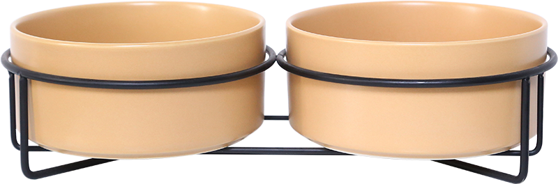 [AB65035] AB Dubble keramische Voerbak met metalen Standaard Beige-2x850ml