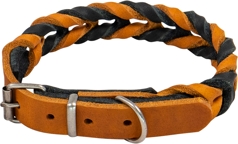 AB COUNTRY LEATHER Braided Collar Black/Cognac-20mmx30-35cm
