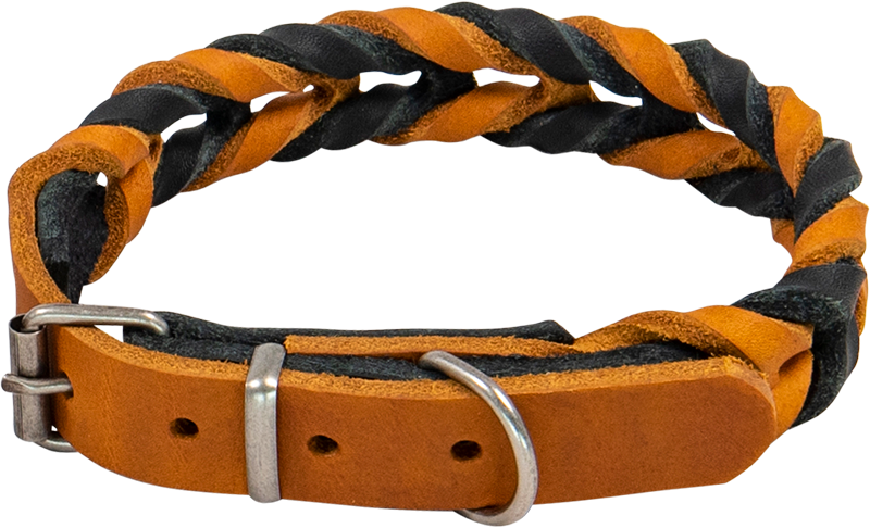 AB COUNTRY LEATHER Gevlochten halsband Zwart/Cognac-20mmx38-45cm