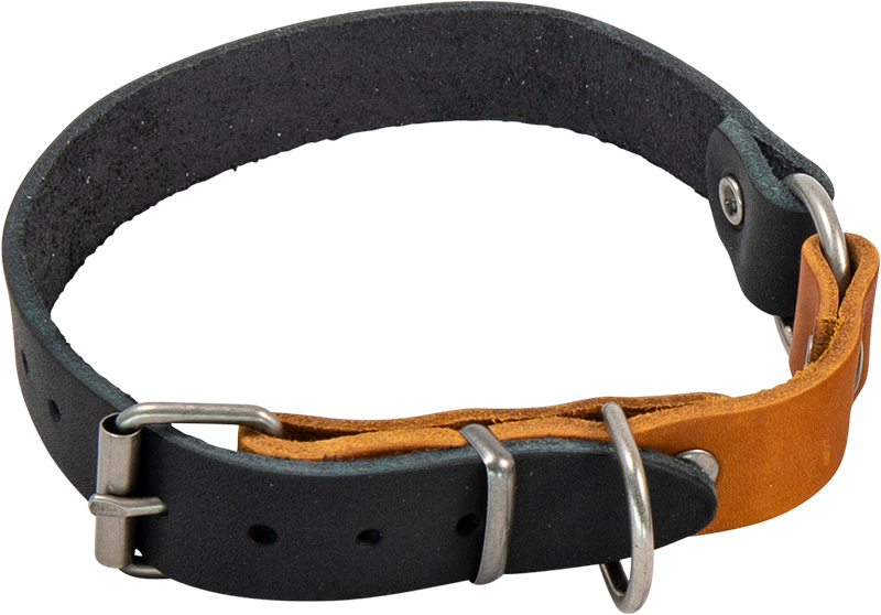 [AB30198] AB COUNTRY LEATHER Halsband Schwarz/Dognac-22mmx33-39cm