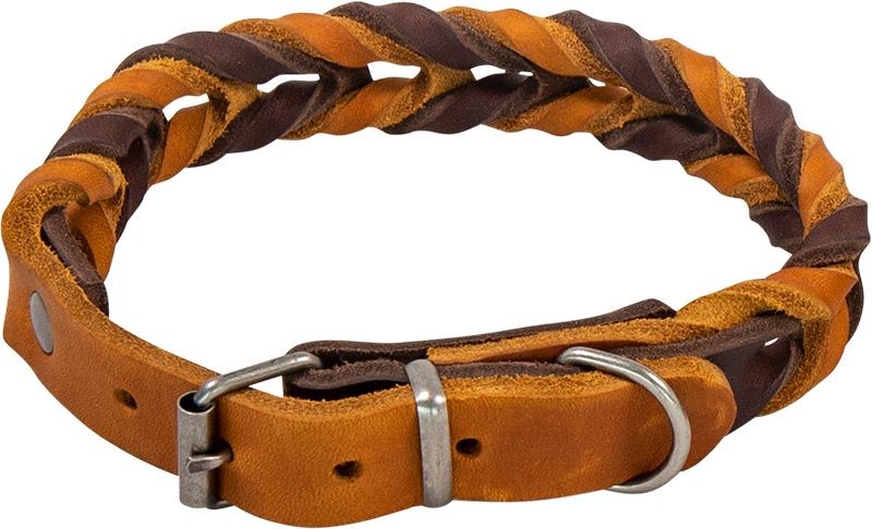 AB COUNTRY LEATHER Braided Collar Brown/Cognac-20mmx30-35cm