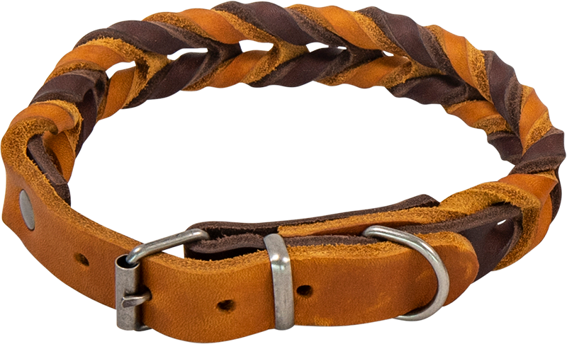 [AB30207] AB COUNTRY LEATHER Gevlochten halsband Bruin/Cognac-20mmx38-45cm