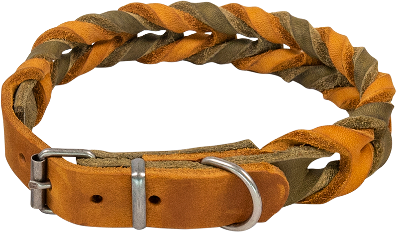 AB COUNTRY LEATHER Braided Collar Olive/Cognac-20mmx30-35cm