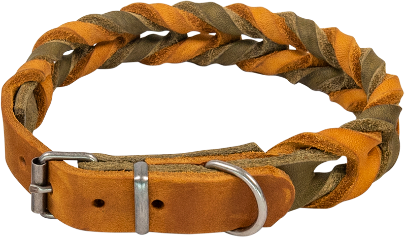 AB COUNTRY LEATHER Gevlochten halsband Olijf/Cognac-20mmx48-55cm