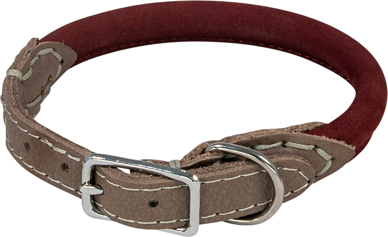 AB NUBUCK LEATHER Rundes Halsband Bordeaux-16mmx32-37cm
