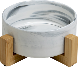 [AB65003] AB Ceramic Pet Bowl with bamboo Stand Marbled white-400ml 