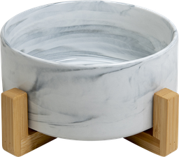 [AB65004] AB Ceramic Pet Bowl with bamboo Stand Marbled white-850ml 