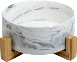 [AB65005] AB Ceramic Pet Bowl with bamboo Stand Marbled white-1800ml 