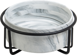 [AB65008] AB Keramische Voerbak met metalen Standaard Gemarmerd wit-400ml 
