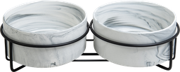 [AB65010] AB Gamelle double en Céramique avec Support en Métal Blanc marbré-2x400ml 
