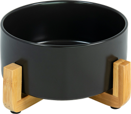 [AB65015] AB Ceramic Pet Bowl with bamboo Stand Black-400ml