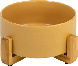 [AB65027] AB Ceramic Pet Bowl with bamboo Stand Beige-400ml
