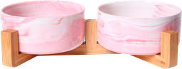 [AB65037] AB Gamelle double en Céramique avec Support en Bambou Rose marbré-2x850ml