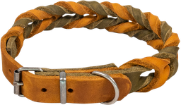 [AB30220] AB COUNTRY LEATHER Gevlochten halsband Olijf/Cognac-20mmx38-45cm